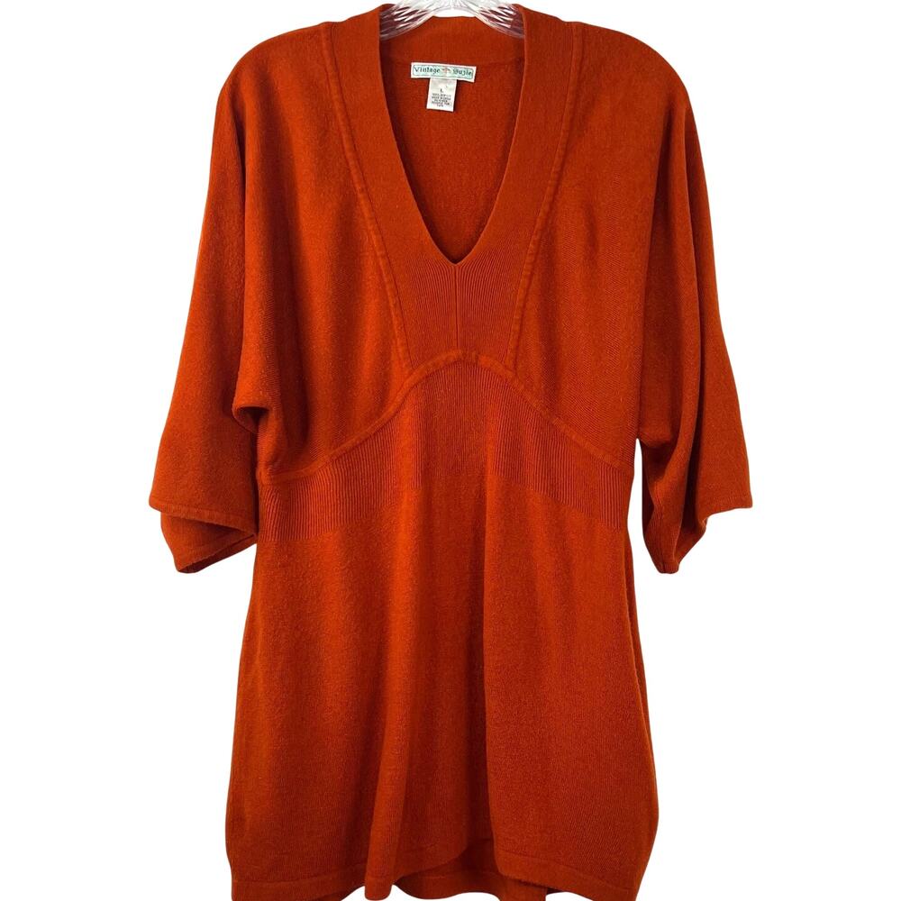 Vintage Suzie Women's Retro Tunic Top Orange/Red 3/4 Sleeves Bohemian Size Large